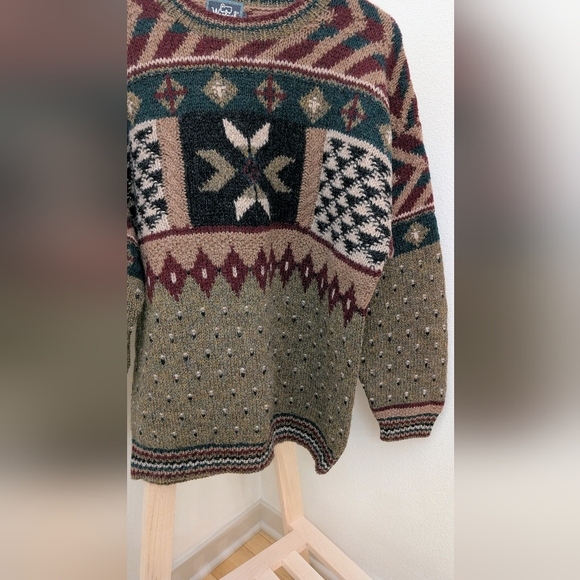 Vintage 90's Woolrich Abstract Geometric Knit Crewneck Sweater In Olive Green - Picture 9 of 13